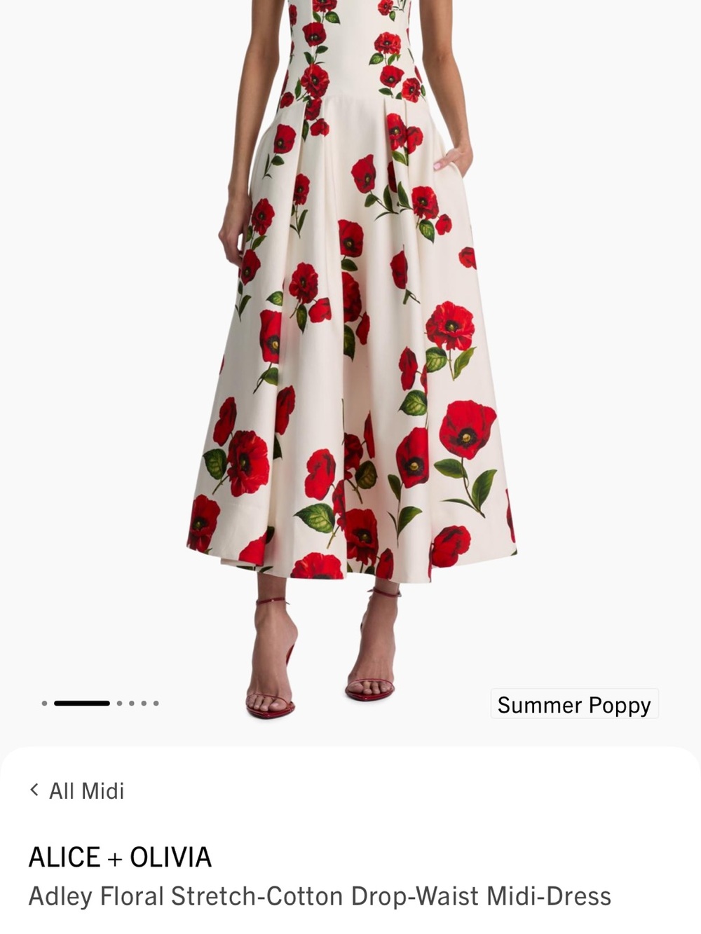 Alice + Olivia White Midi Dress with Red Poppy Print - Picture 4 of 7